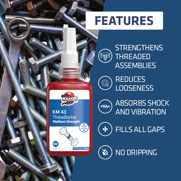 Medium Strength Blue Threadlocker - KM 43 (1.7 oz. / 50 ml)