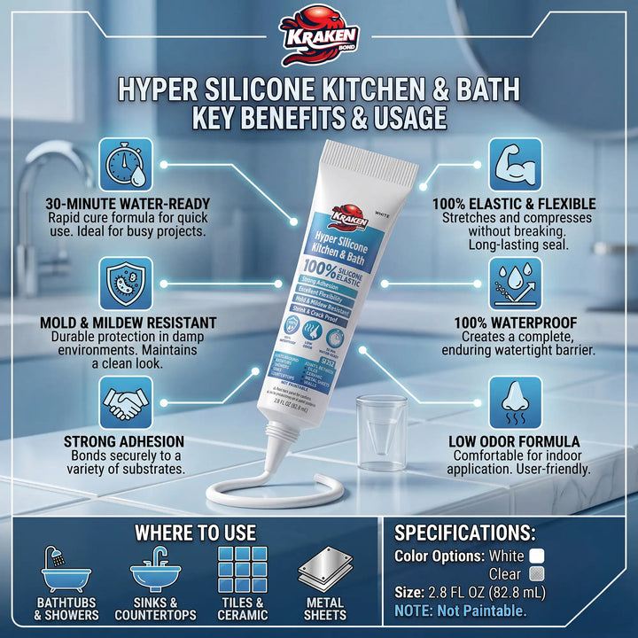 Hyper Silicone Sealant Kitchen &amp; Bath, 2.8 fl oz Squeeze Tube