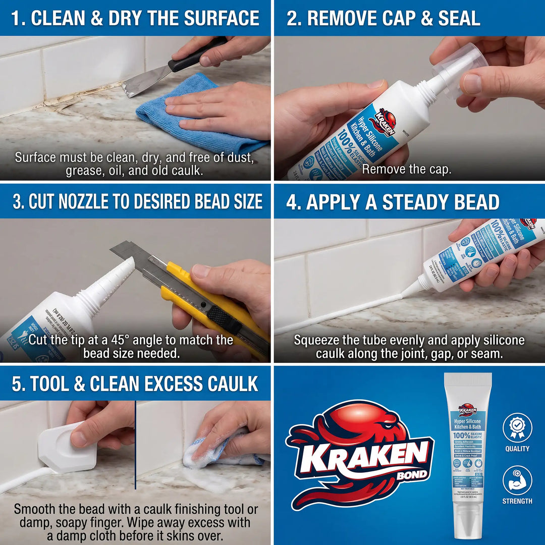 Hyper Silicone Sealant Kitchen &amp; Bath, 2.8 fl oz Squeeze Tube