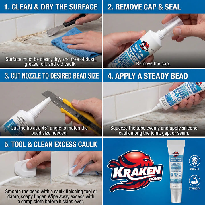 Hyper Silicone Sealant Kitchen &amp; Bath, 2.8 fl oz Squeeze Tube