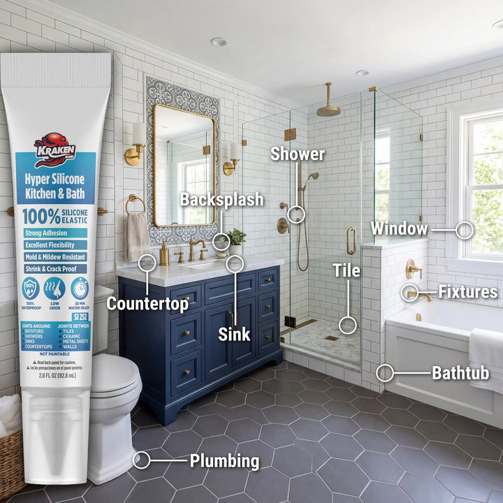 Hyper Silicone Sealant Kitchen &amp; Bath, 2.8 fl oz Squeeze Tube