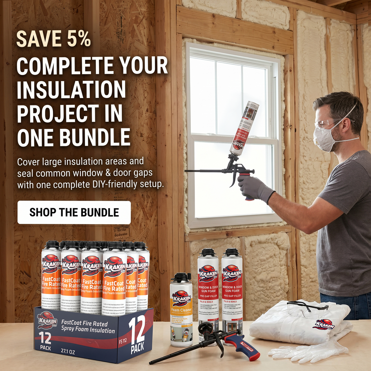 FastCoat 12-Can Insulation DIY Kit + Window & Door Foam Bundle – Kraken ...