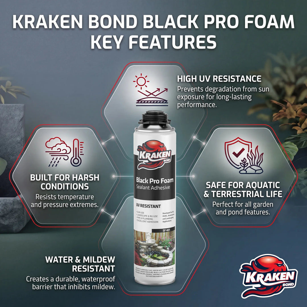 Pro Black Foam Waterfall &amp; Landscape Adhesive Sealant– Gun Use 24 oz