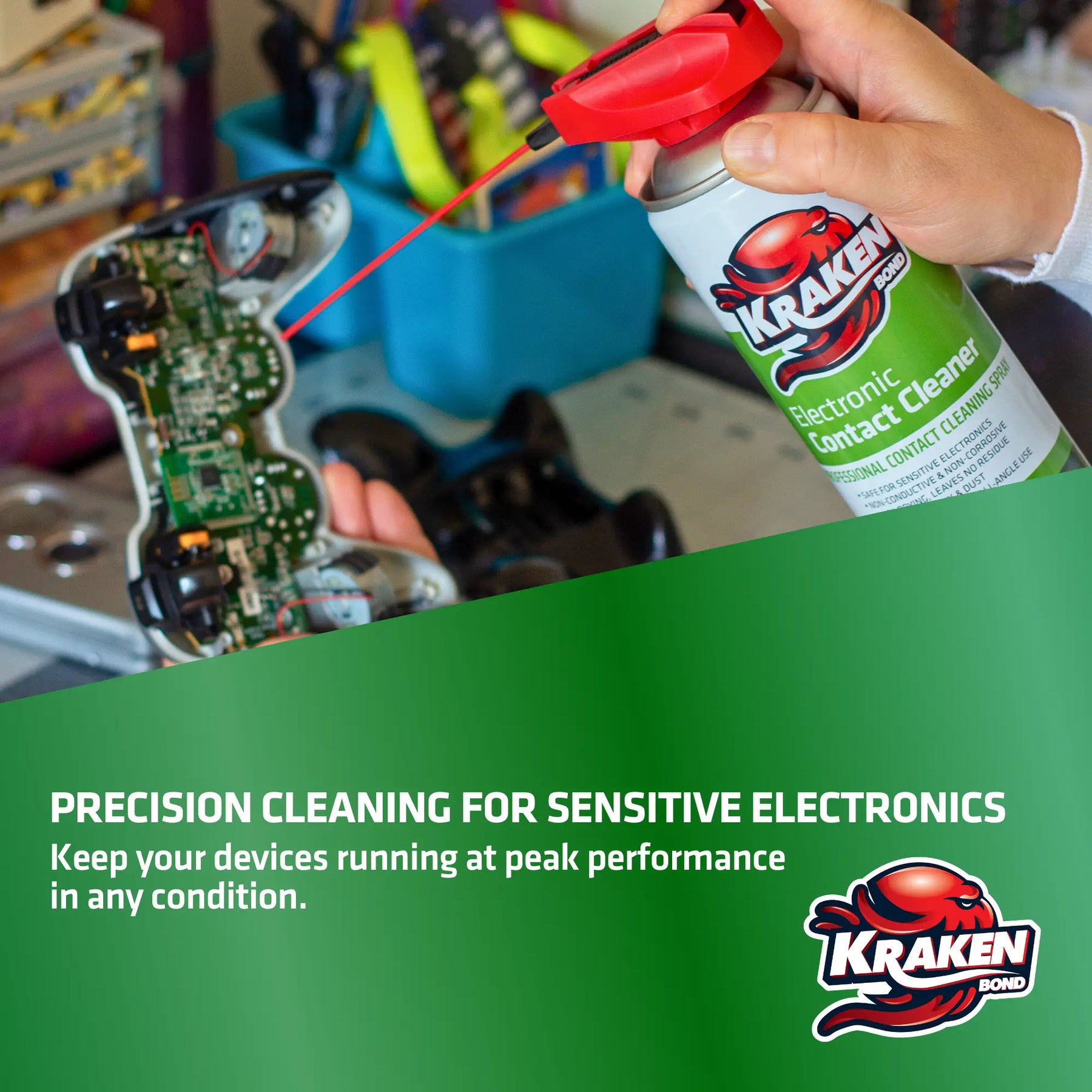 Electronic Contact Cleaner Spray - Quick Drying, Nonconductive Kraken Bond - Monster of Tough Jobs Electronic Contact Cleaner Spray - Quick Drying, Nonconductive Kraken Bond - Monster of Tough Jobs