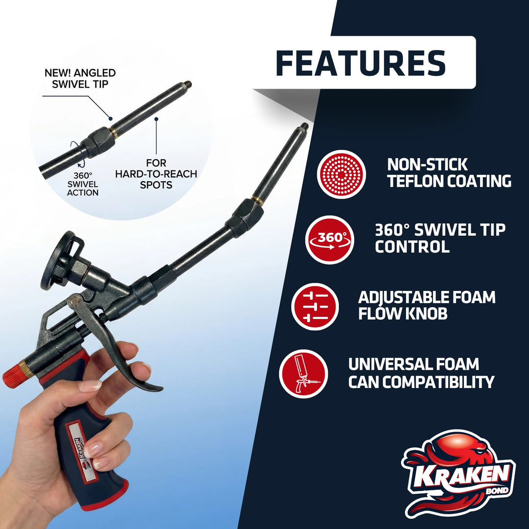 Pro Spray Insulation Foam Gun, 360° Swivel Tip - 8"