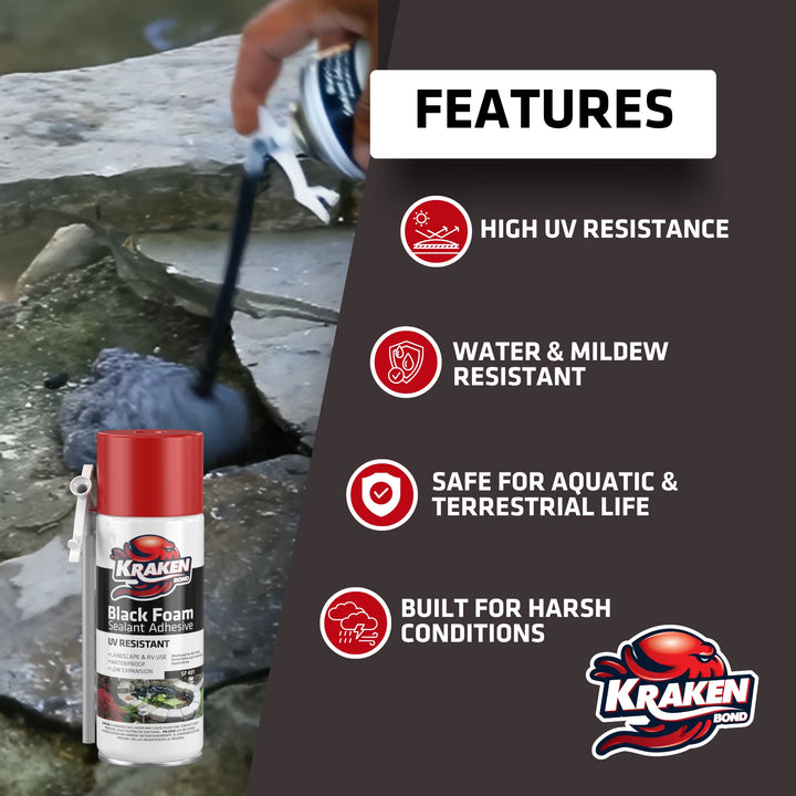 Black Foam Waterfall & Landscape Adhesive Sealant – Straw Use 12 Oz.