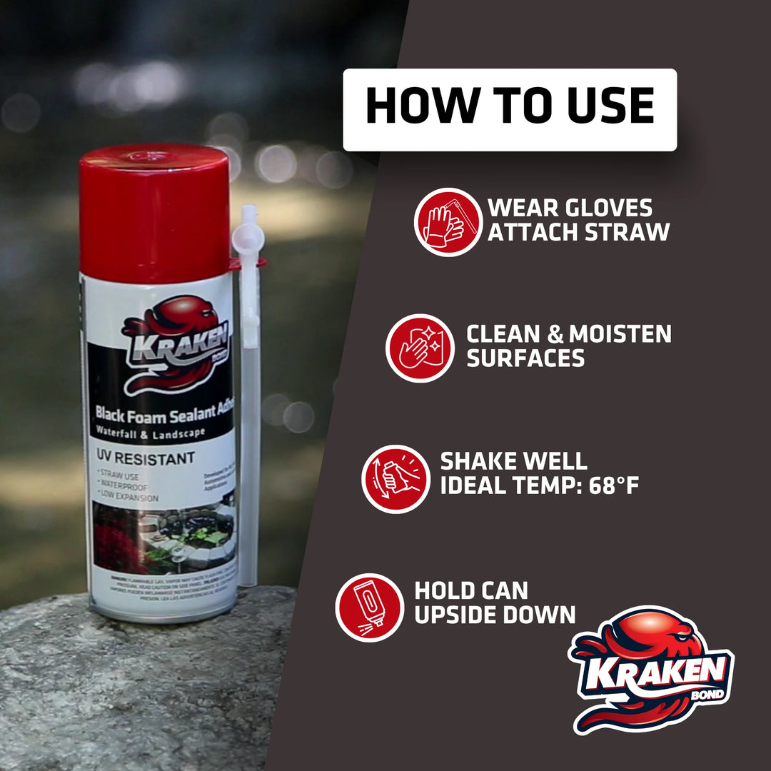 Black Foam Waterfall & Landscape Adhesive Sealant – Straw Use 12 Oz.