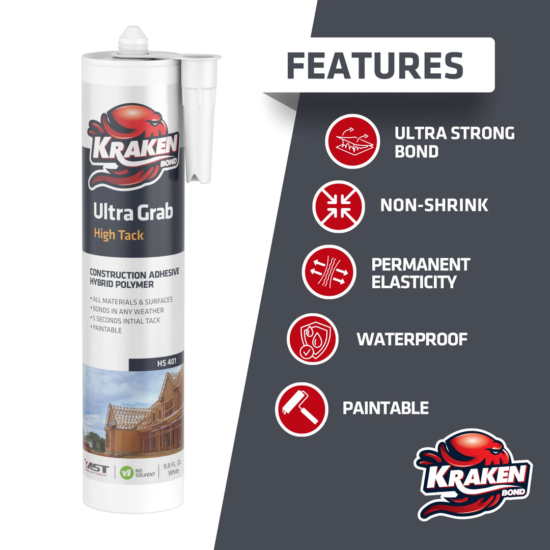 Kraken High Tack Construction Adhesivo 290 ml (Gw 510) 9.8 FL Oz.) Blanco