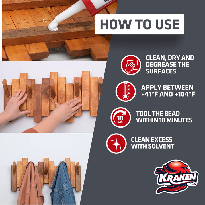 Kraken High Tack Construction Adhesivo 290 ml (Gw 510) 9.8 FL Oz.) Blanco