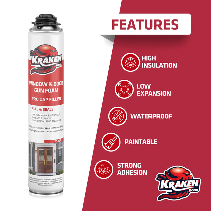 PRO Low Expansion Window & Door Gap Filler Spray Foam, Gun Use, 24 oz / 32 oz - 12/24 Pack