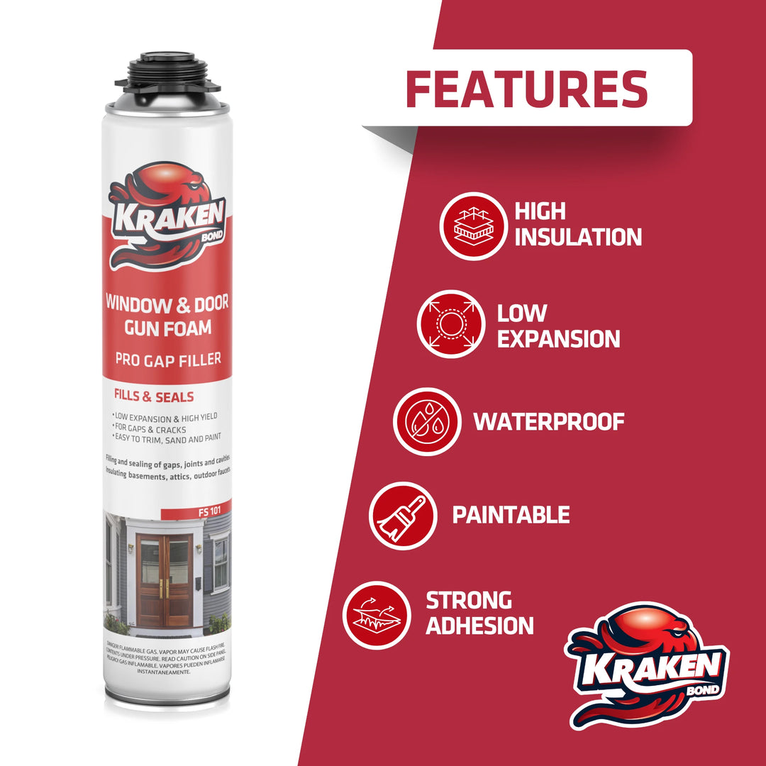 PRO Window & Door Foam, Gap Filler 24 oz / 32 oz, Low Expansion Gun Foam