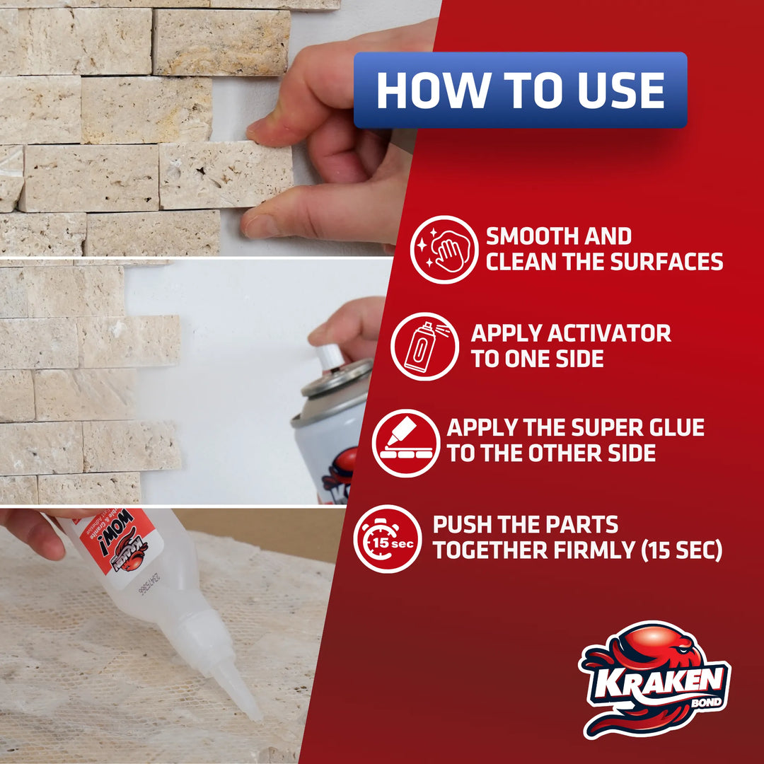 WOW! Marble & Granite Super Fast Adhesive with Accelerator Spray 1.75 oz+6.75 fl oz